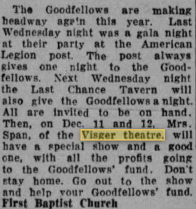 Visger Theatre - Dec 5 1942 Mention (newer photo)